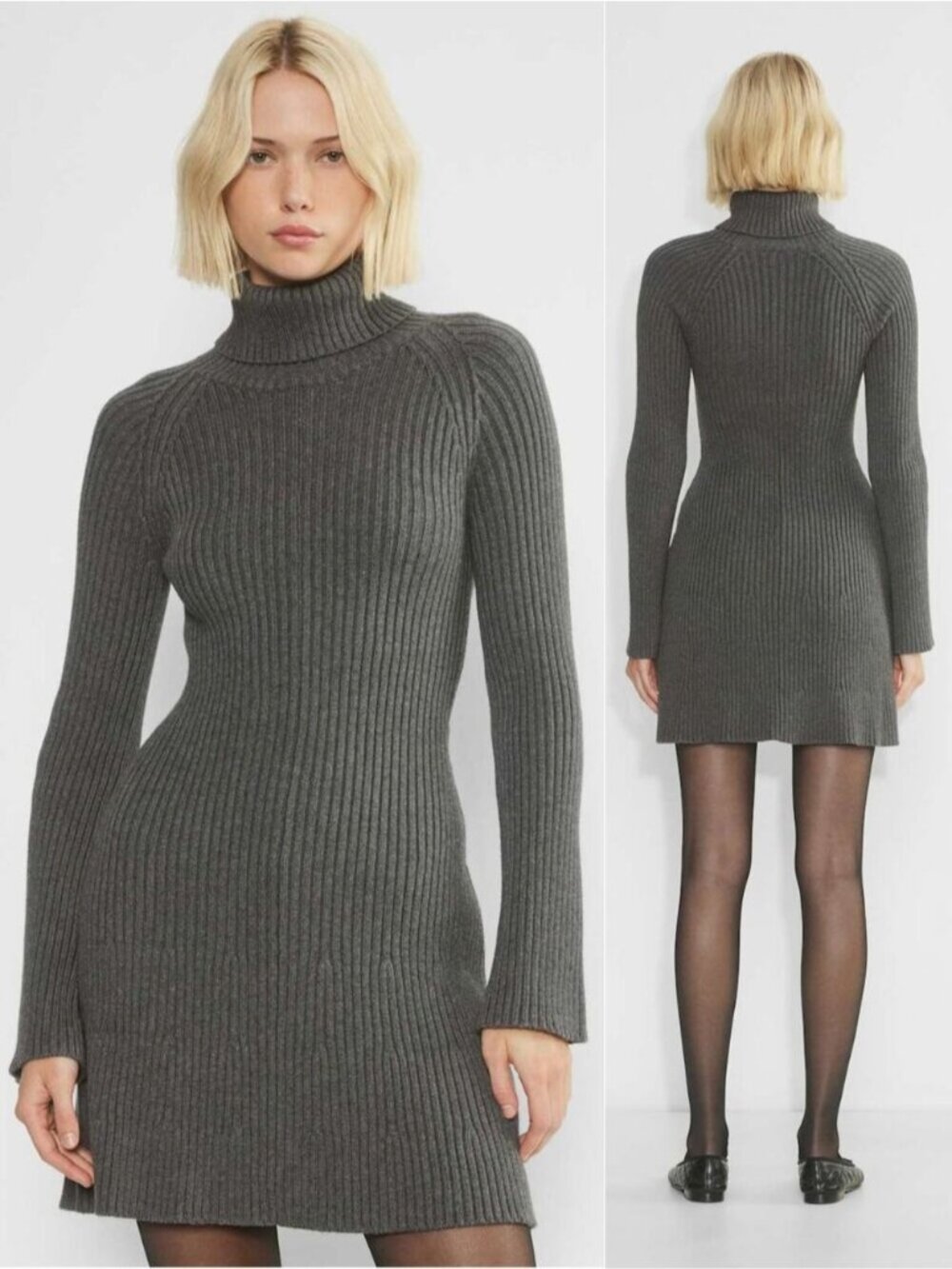 SUNDAY BEST Aritzia Rhapsody Turtleneck Dress Size Large Heather Charcoal